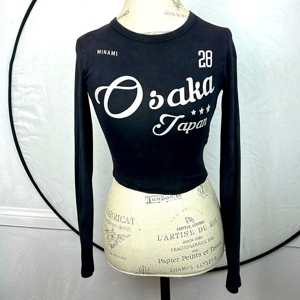 Bershka top sweater, black and white print long sleeve stretch